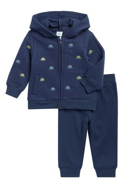 Little Me Dino Full Zip Hoodie & Joggers Set In Blue
