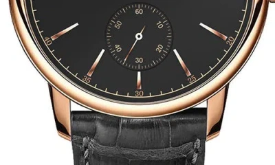 Alfred Sung Automatic Iv Leather Strap Watch, 43mm In Black