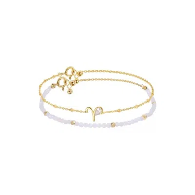 Jiaying Wang Wjy Studio London Men's Gold / White Constellation Aries Zodiac Bracelet – Natural Crystal Adjustable In Multi