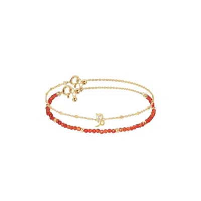 Jiaying Wang Wjy Studio London Men's Gold / Red Constellation Capricorn Zodiac Bracelet – Natural Crystal Adjustable In Multi