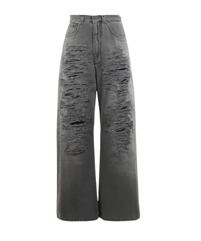 Mm6 Maison Margiela Wide-leg Destroyed Jeans In Gray