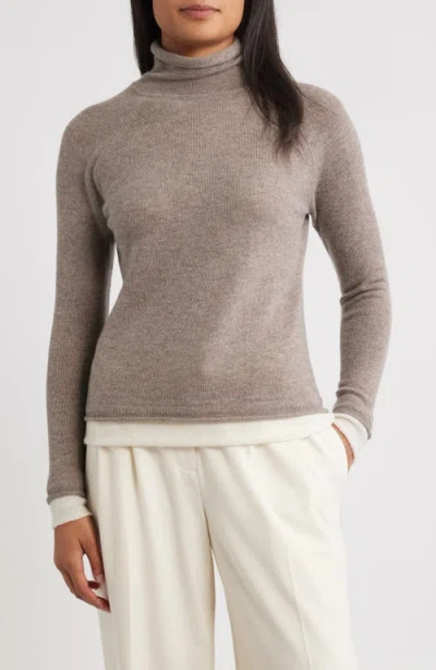 Griffen Layered Look Wool & Cashmere Turtleneck Sweater In Neutral