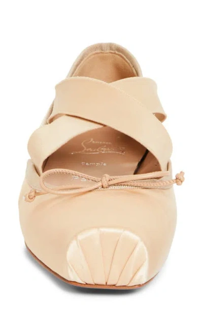 Christian Louboutin Cassiasticina Satin Ballet Flats In Neutral