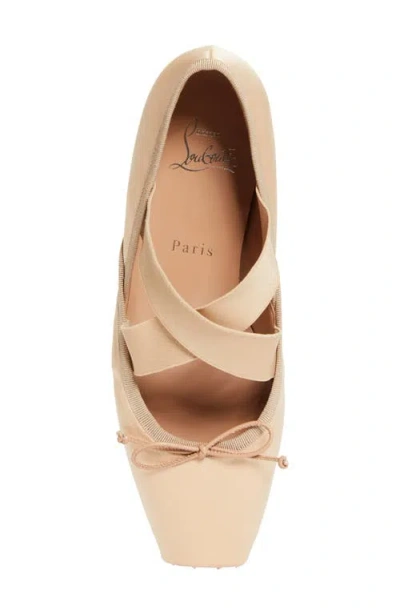 Christian Louboutin Cassiasticina Satin Ballet Flats In Neutral