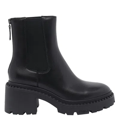 Ash Newton High Heels Ankle Boots In Black Leather In Black