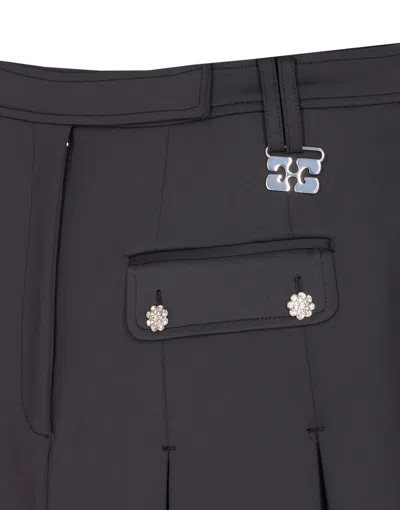 Ganni Black Pleated Mini Skirt In Gray