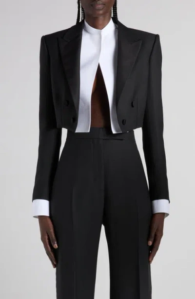 Tom Ford Double Breasted Cropped Tuxedo Jacket In Black