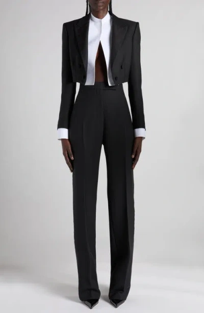 Tom Ford Double Breasted Cropped Tuxedo Jacket In Black