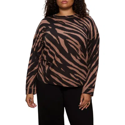 Sanctuary Zebra Stripe Crewneck Sweater In Animal Print