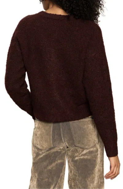 Sanctuary Boucle Crew Neck Cardigan In Dark Crimson In Brown
