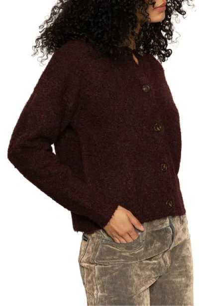 Sanctuary Boucle Crew Neck Cardigan In Dark Crimson In Brown