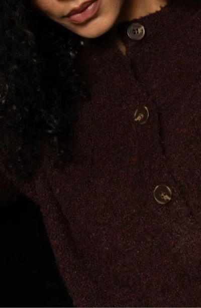 Sanctuary Boucle Crew Neck Cardigan In Dark Crimson In Brown