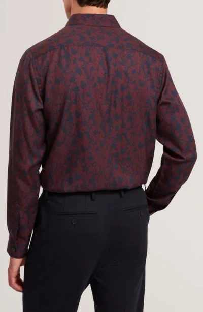 Ted Baker Askelle Long Sleeved Regular Fit Button Down Shirt In Burgundy