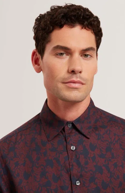 Ted Baker Askelle Long Sleeved Regular Fit Button Down Shirt In Burgundy