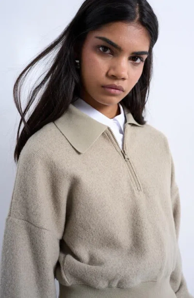 Topshop Lounge Quarter Zip Collared Pullover In Gray