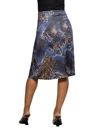24seven Comfort Apparel Women's Blue Animal Print Knee Length Skirt In Multi