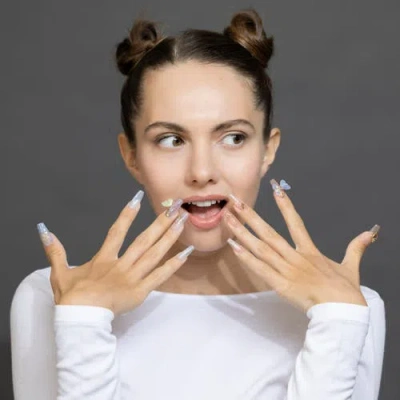 3h Nails 3h Luxury Handmade Press-on Nails, Peach & Lavender With 3d Butterfly Charms, Reusable Size