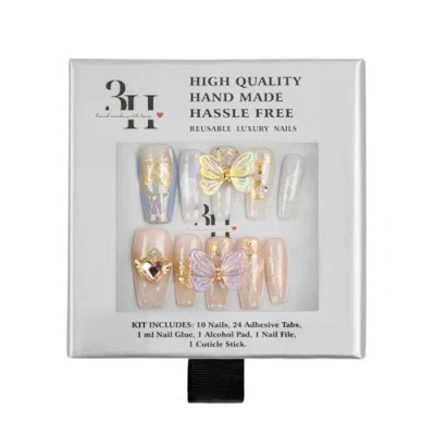 3h Nails 3h Luxury Handmade Press-on Nails, Peach & Lavender With 3d Butterfly Charms, Reusable Size