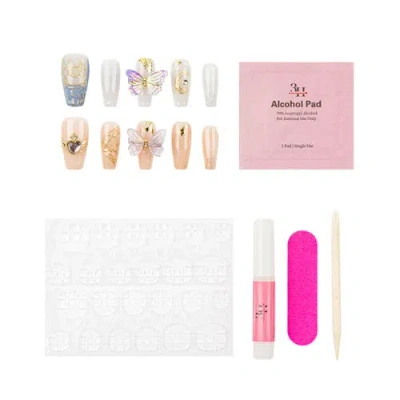 3h Nails 3h Luxury Handmade Press-on Nails, Peach & Lavender With 3d Butterfly Charms, Reusable Size