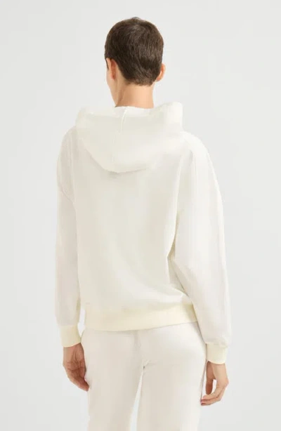 Brunello Cucinelli White Shiny Trims Zip-up Hoodie In White