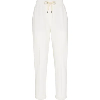 Brunello Cucinelli Track Trousers In Lightweight Stretch Cotton Fleece With Moniline In White