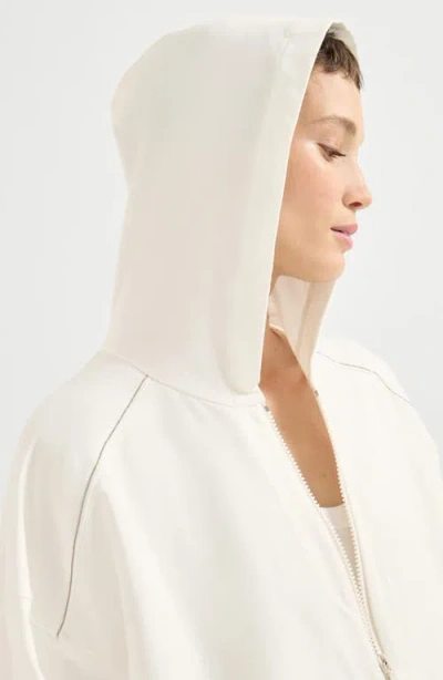 Brunello Cucinelli White Shiny Trims Zip-up Hoodie In White