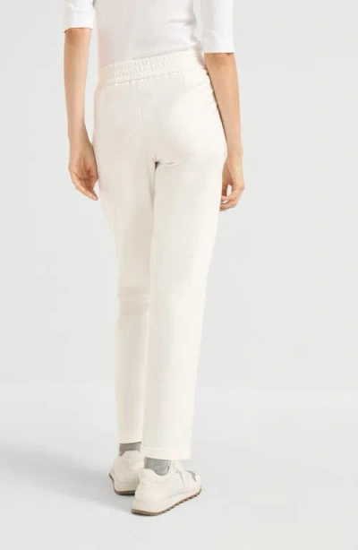 Brunello Cucinelli Track Trousers In Lightweight Stretch Cotton Fleece With Moniline In White