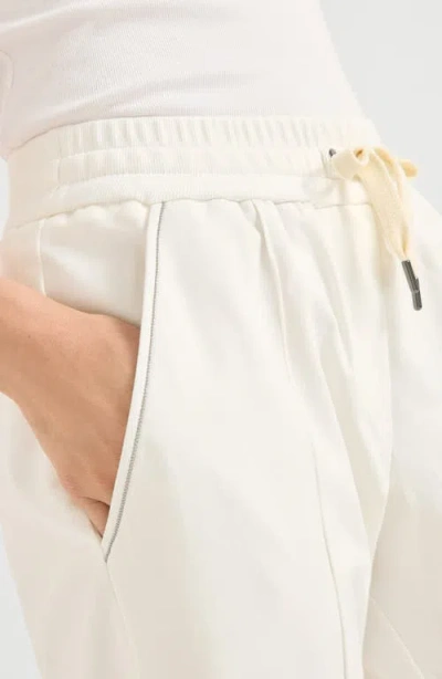 Brunello Cucinelli Track Trousers In Lightweight Stretch Cotton Fleece With Moniline In White