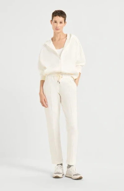 Brunello Cucinelli Track Trousers In Lightweight Stretch Cotton Fleece With Moniline In White