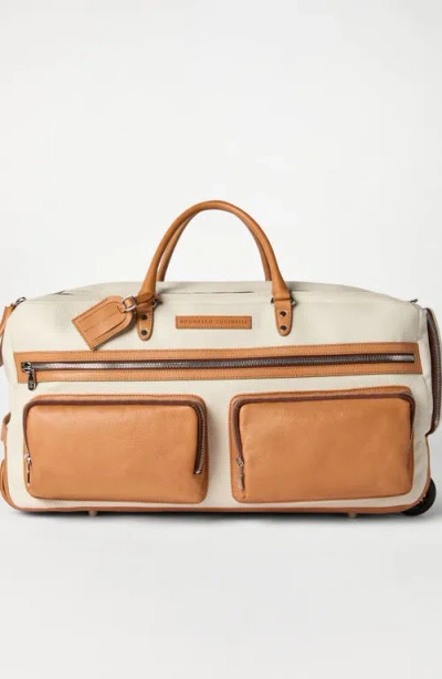 Brunello Cucinelli Grained Calfskin Trolley Bag In White