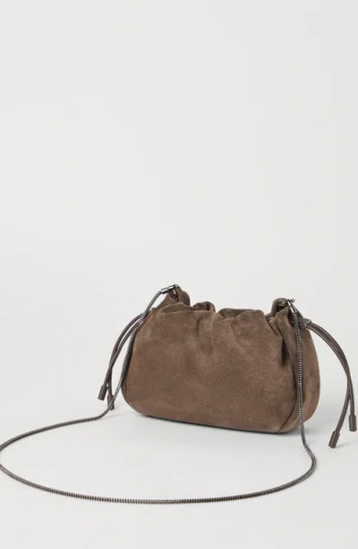 Brunello Cucinelli Suede Mini Mellow Bucket Bag In Brown