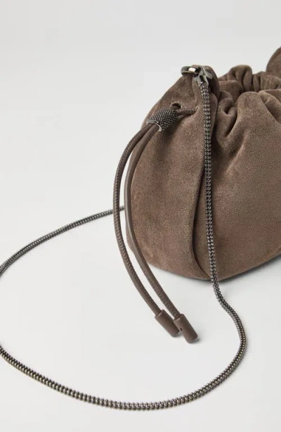 Brunello Cucinelli Suede Mini Mellow Bucket Bag In Brown