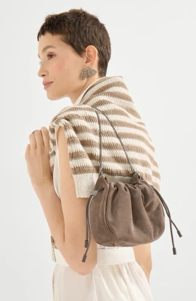 Brunello Cucinelli Suede Mini Mellow Bucket Bag In Brown