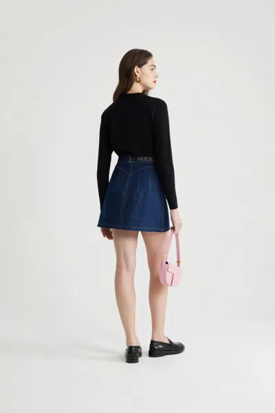 Patou Black Merino Wool Blend Jumper With Jacquard Logo