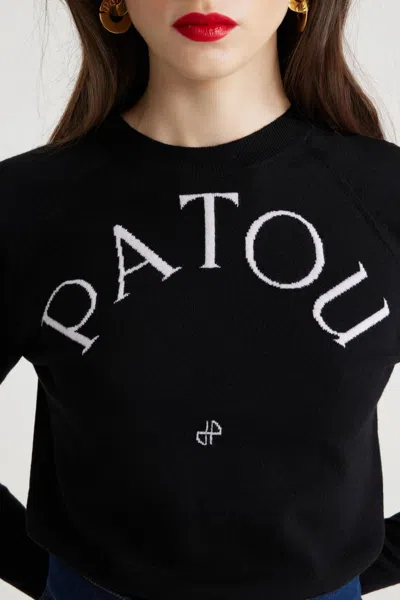 Patou Black Merino Wool Blend Jumper With Jacquard Logo