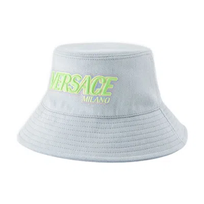 Versace Embroidered Logo Bucket Hat In Blue