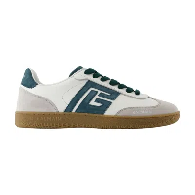 Balmain Swan Suede And Leather Sneakers In White