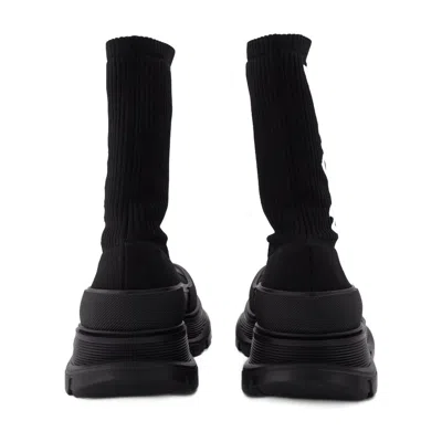 Alexander Mcqueen Black Sock-style Logo-print Boots In Black