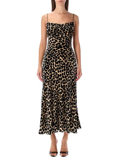 Balmain Leopard-print Velvet Midi Dress With Thin Straps In Animal Print