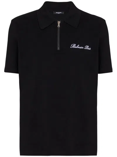 Balmain Short-sleeved Polo Shirt With Embroidery In Black