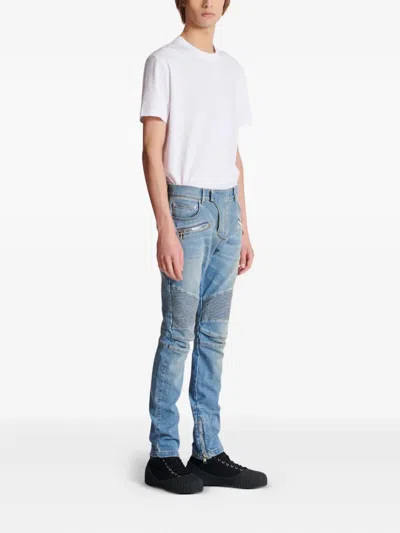 Balmain Slim-fit Biker Ribbed Jeans In Blue