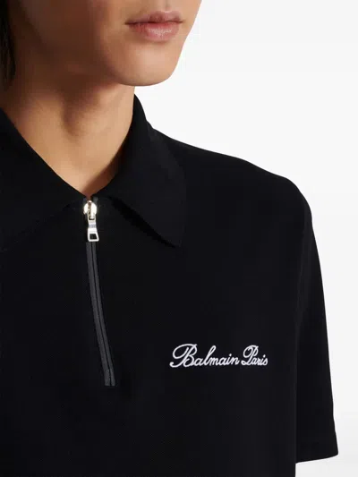 Balmain Short-sleeved Polo Shirt With Embroidery In Black