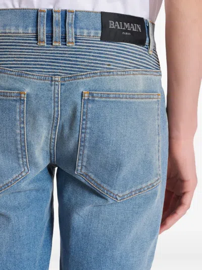 Balmain Slim-fit Biker Ribbed Jeans In Blue