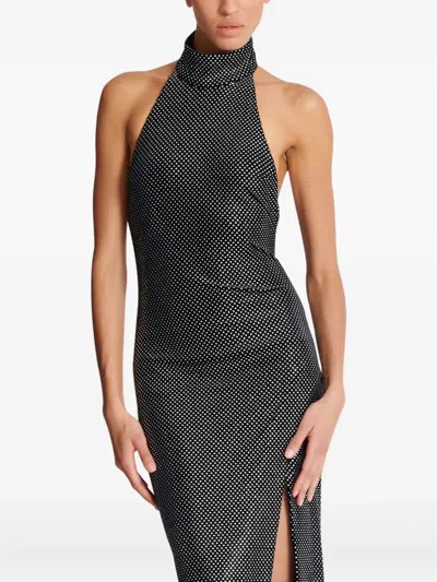 Balmain Long Velvet Halterneck Dress With Rhinestones In Black