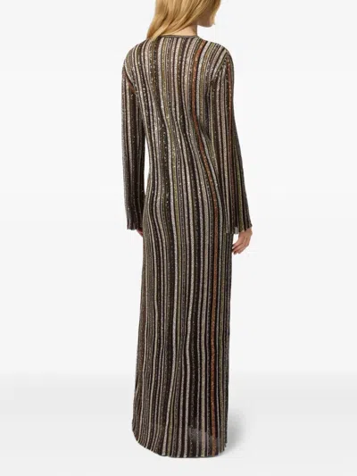 Missoni Long Dress With V-neck And Herringbone Stripe Knit In Multi