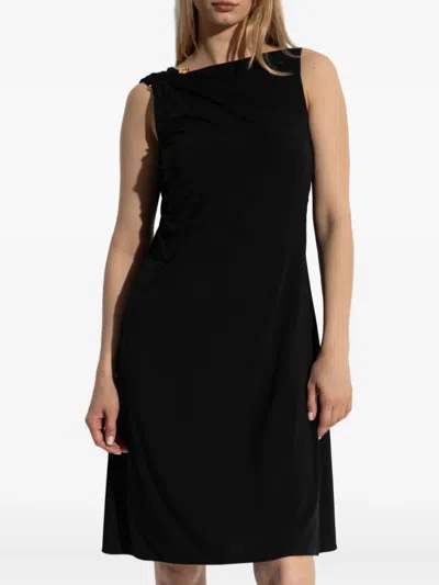 Versace One Shoulder Draped Dress Ruffle Detail In Black