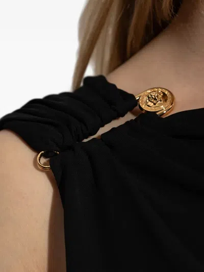 Versace One Shoulder Draped Dress Ruffle Detail In Black