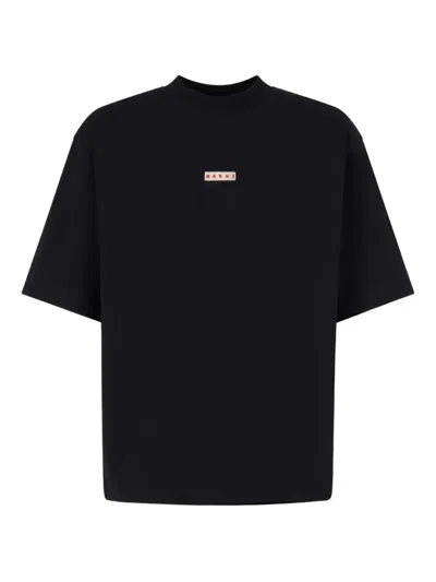 Marni Cotton T Shirt With Logo Print In Black