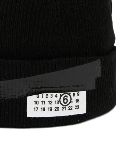 Mm6 Maison Margiela Mm6 By Maison Margiela Ribbed Knit Wool Beanie With Folded Cuff And Label In Black