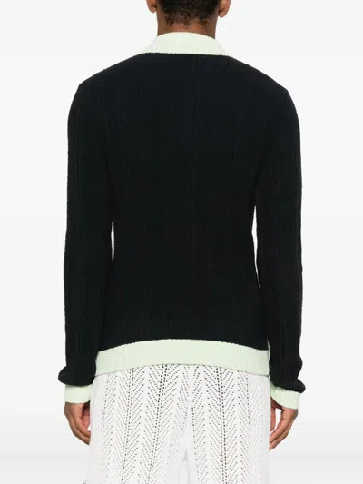 Casablanca Ribbed Knit Polo In Black